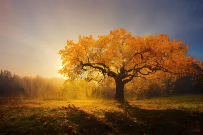 Enchanting Autumn Oak Tree - A Radiant Display of Nature's Grandeur