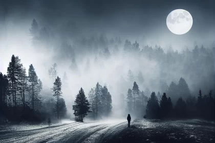 Moonlit Journey through a Haunting Norwegian Forest