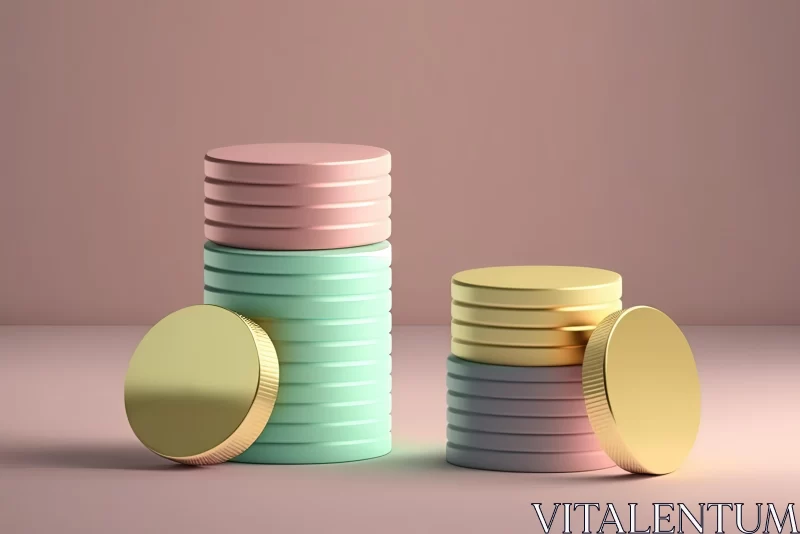 Pastel Coloured Coin Stacks - 3D Concept Design AI Image