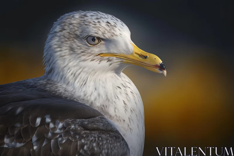 Photorealistic Portraiture of a Seagull in Golden Light AI Image