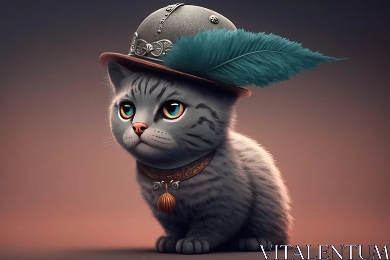 Charming 3D Render of a Feathered Aristocratic Kitten AI Image