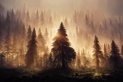 Epic Fantasy Forest Scene in Golden Palette