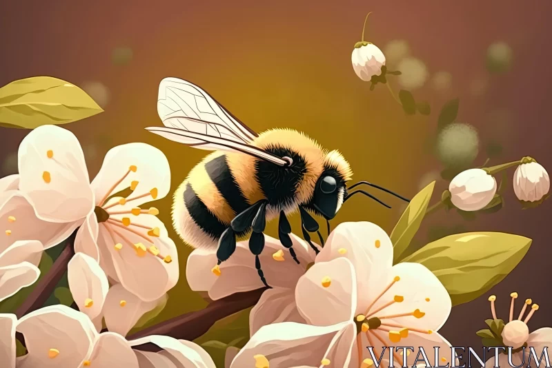 Intricately Detailed Bee on Blossom - Cartoon Realism Art AI Image