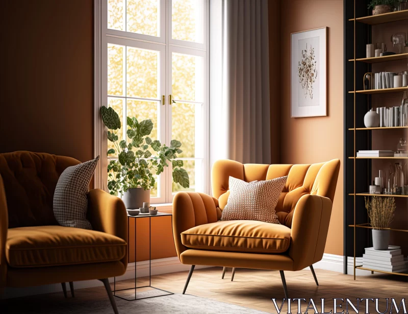 Nature-Inspired Living Room in Danish Golden Age Style AI Image