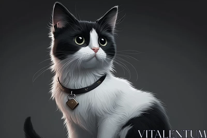 AI ART Black and White Cat Illustration - Anime Style
