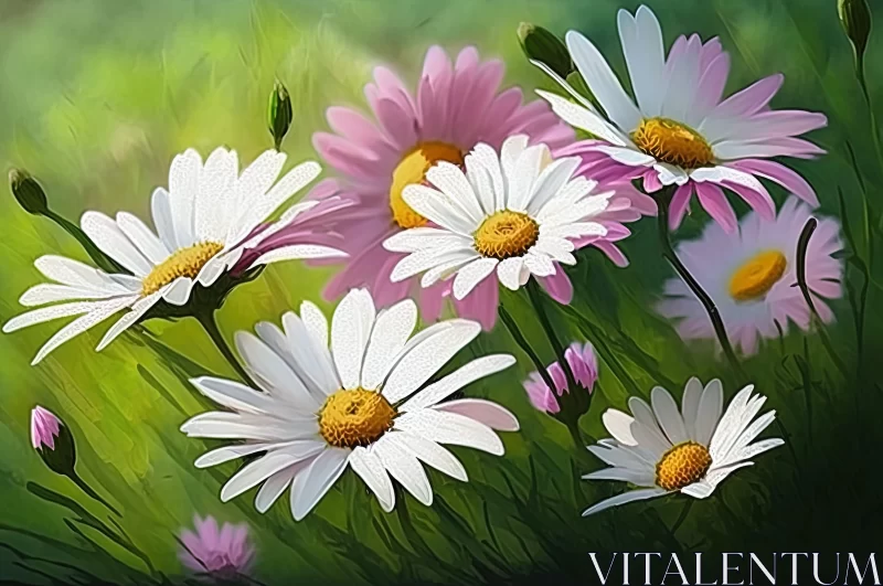 Daisies in Bloom: An Oil Painting Exploration of Nature's Vibrancy AI Image