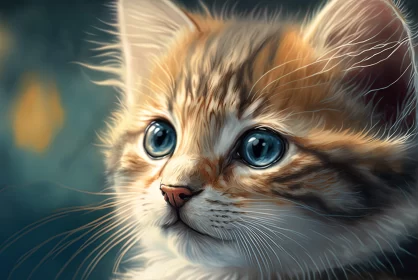 Innocent Curiosity: Detailed Illustration of a Kitten with Blue Eyes