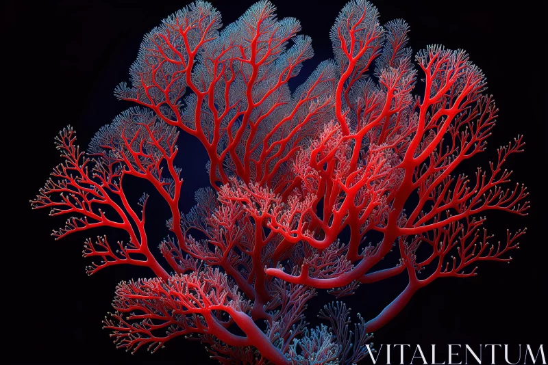 Intricate Red Coral Illustration Against a Dark Background AI Image