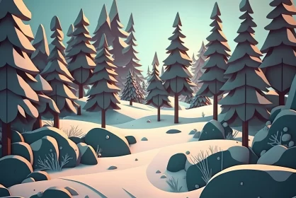 Low Poly Winter Landscape Art in Cartoonish Style
