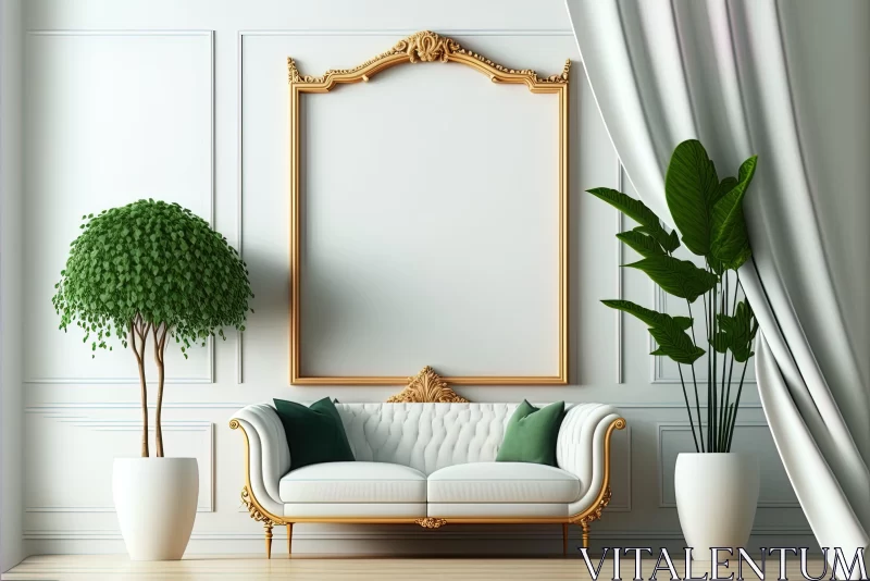 Luxurious Classical Living Room with Gold Frame and White Sofa AI Image