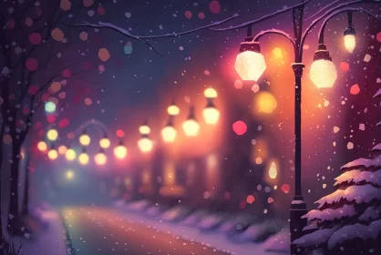 Romantic Christmas Street Scene Illustration