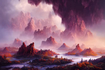 Crimson Mountain Fantasy Landscape Art