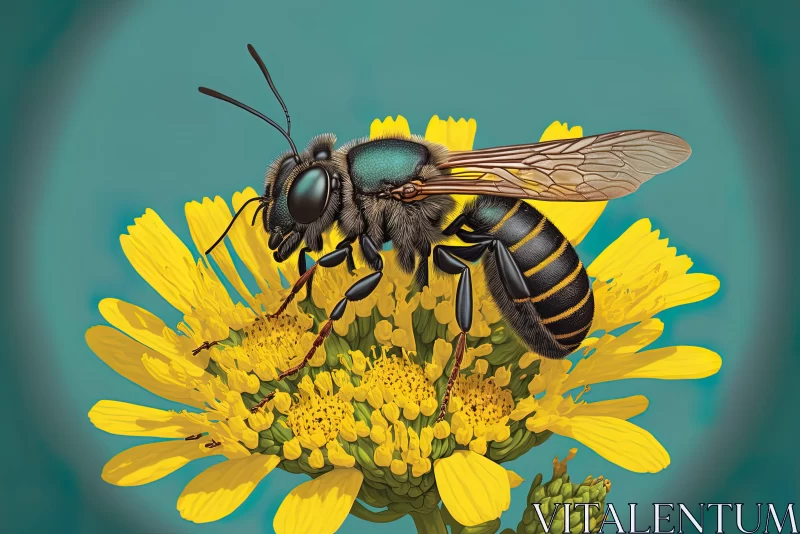 Detailed Wasp in Pollen: A Flat Shading Artwork AI Image