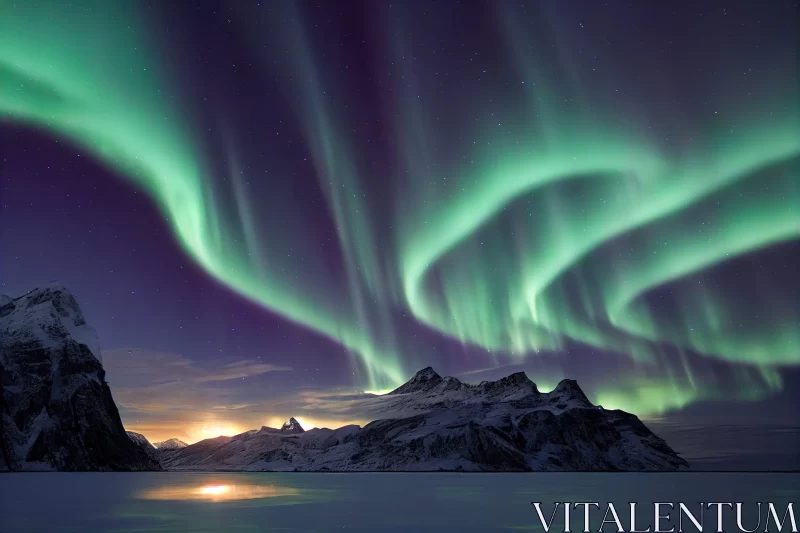 Mesmerizing Aurora Borealis over Arctic Mountain AI Image