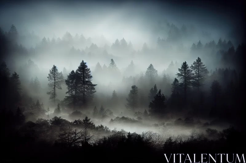 Misty Forest: An Atmospheric and Intricate Landscape AI Image