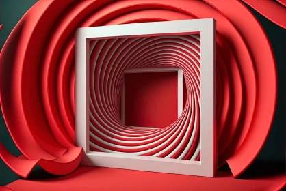 Surrealistic Spiral Installation with Red Frame AI Image
