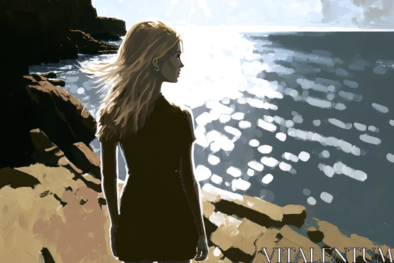 Abstract Digital Painting of a Woman at the Ocean AI Image