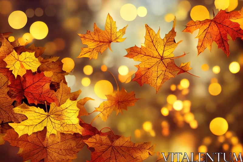 Autumn Leaves Illuminated by Bright Lights AI Image