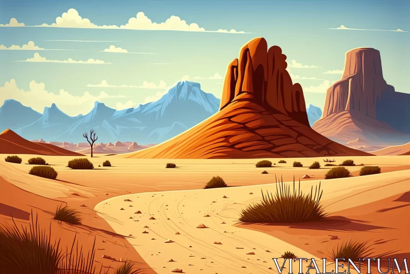 Captivating Desert Landscape Illustration in Cartoon Style AI Image