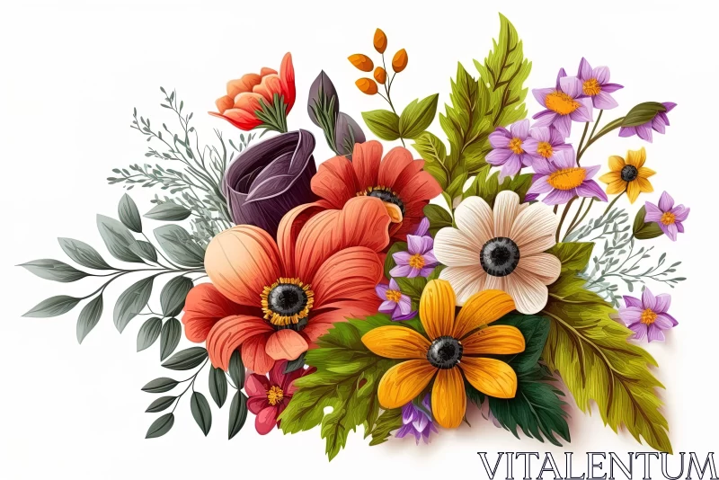 Colorful Flower Bouquet: Detailed Shading and Realistic Forms AI Image