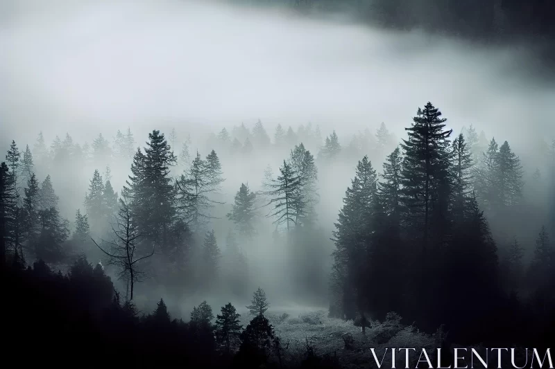 Ethereal Foggy Forest Landscape - Cabincore Atmosphere AI Image