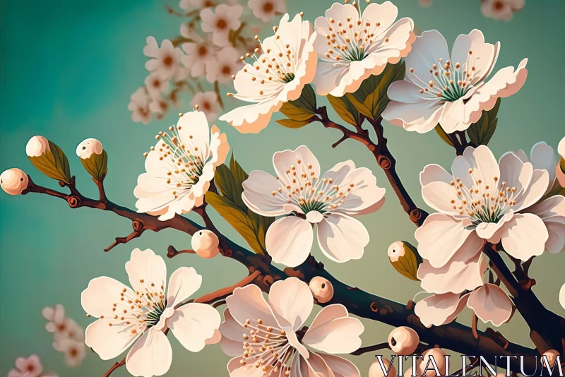 Hand-Painted Blooming White Cherry Tree Artwork AI Image
