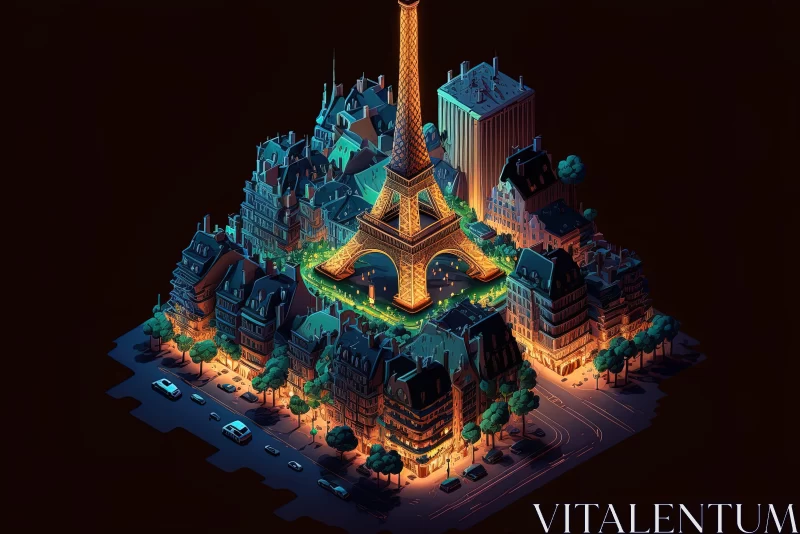 Intricate Isometric Illustration of Paris Nightlife AI Image