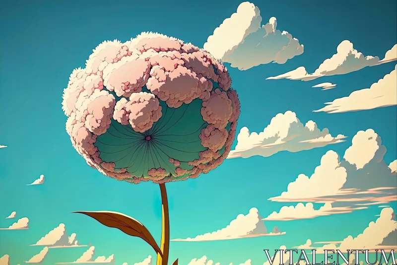 Anime-Inspired Clouds and Flower Illustration AI Image