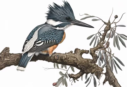 Kingfisher in Historical Illustration Style