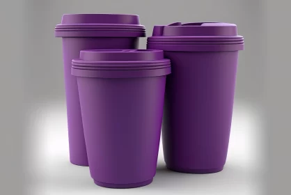 Recycled Purple Coffee Cups on Grey Background AI Image