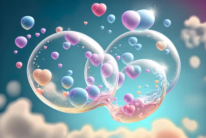 Romantic Soap Bubbles with Hearts and Butterflies