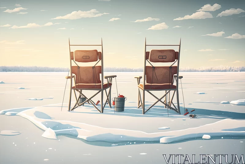 4K Artistic Representation of Ice Fishing Chairs in Nature AI Image