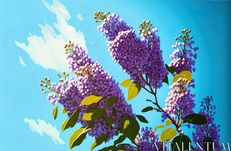 Purple Flower Painting with Blue Sky | Pop Art Illustration AI Image