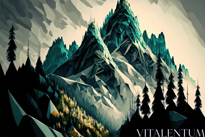 Snowy Mountain Landscape: A Bold Graphic & Low Poly Illustration AI Image