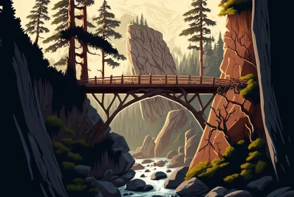 Vintage Styled Landscape Painting of Bridge