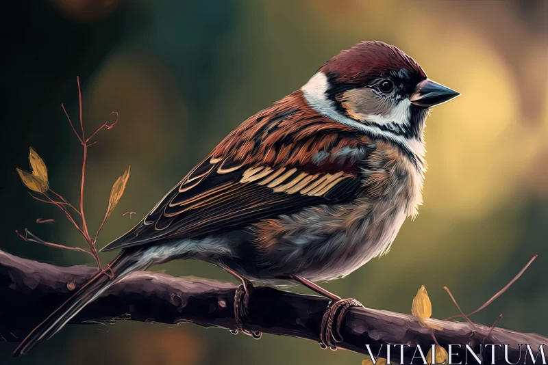Bird on a Branch: A Maroon and Brown Painting AI Image