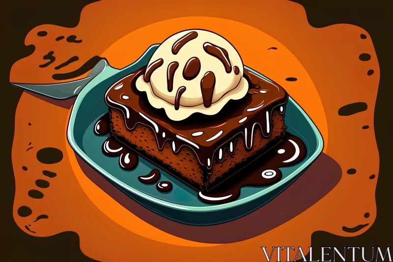 Charming Cartoon-style Chocolate Cake with Ice Cream Art AI Image