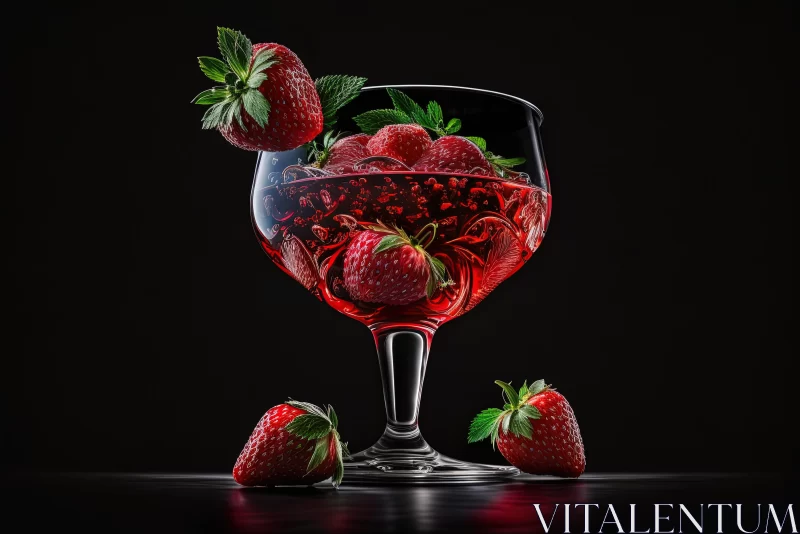 AI ART Fine Art Night Photography - Crimson Glass with Strawberries