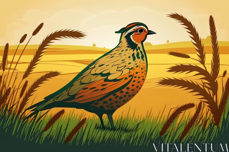 Pheasant in Wheat Field: A Colorful Illustration AI Image