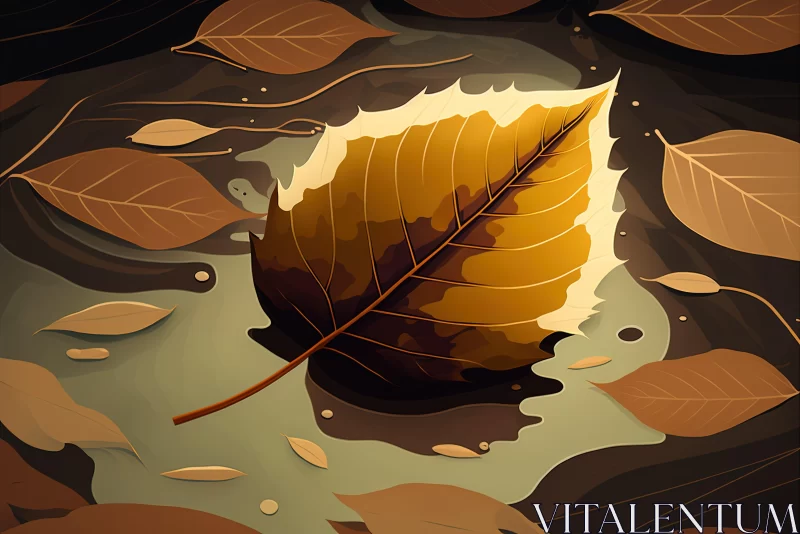 Romantic Illustration of a Leaf in Golden Hues AI Image