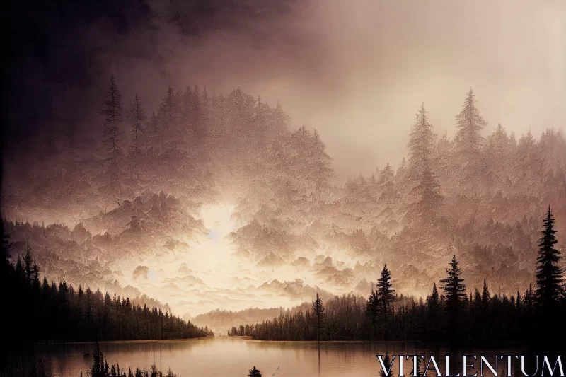Ethereal Wilderness: Monochromatic Landscape Art AI Image