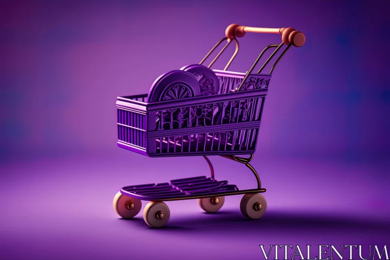 AI ART 3D Rendered Shopping Cart in Purple - Cybermysticsteampunk Art