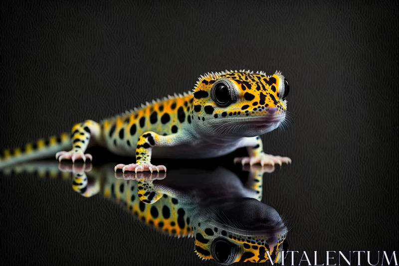 Colorful Gecko on Reflective Surface - A Graceful Display AI Image