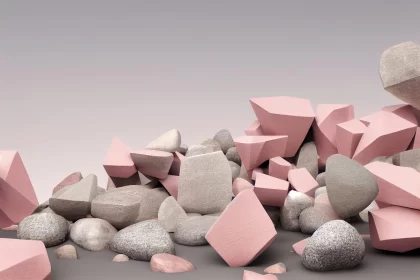 Pink Stone Rocks on Gray Ground - A Surreal Still Life