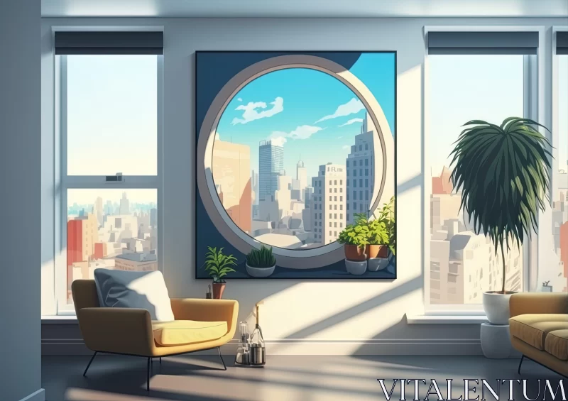 Urban Apartment View with Cartoon Style Painting AI Image