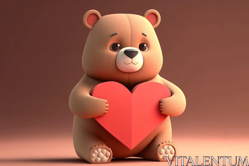 AI ART 3D Rendered Teddy Bear Holding a Heart Sign