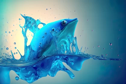 Blue Fish Splashing in Water - Nature's Ballet AI Image