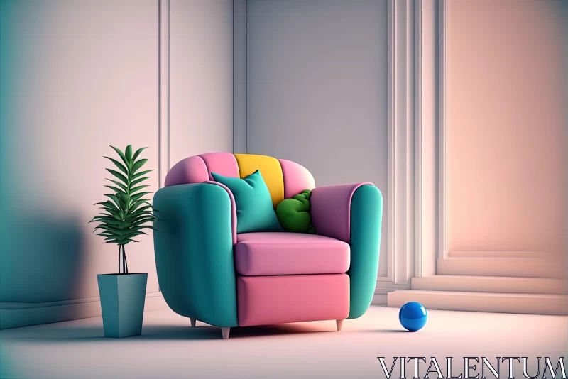 Colorful 3D Interior Design with Playful Pastel Armchair AI Image