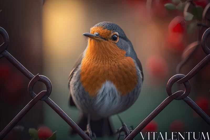 Dreamy Robin Resting on Wrought Iron Fence AI Image