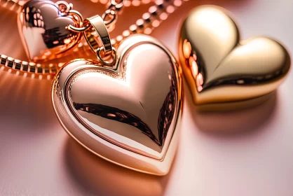 Elegant Heart Pendants on a Necklace - Gold and Pink AI Image